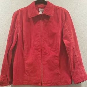 Chico's Red 100% Leather Jacket with Zipper and 2 Front Pockets Size 1